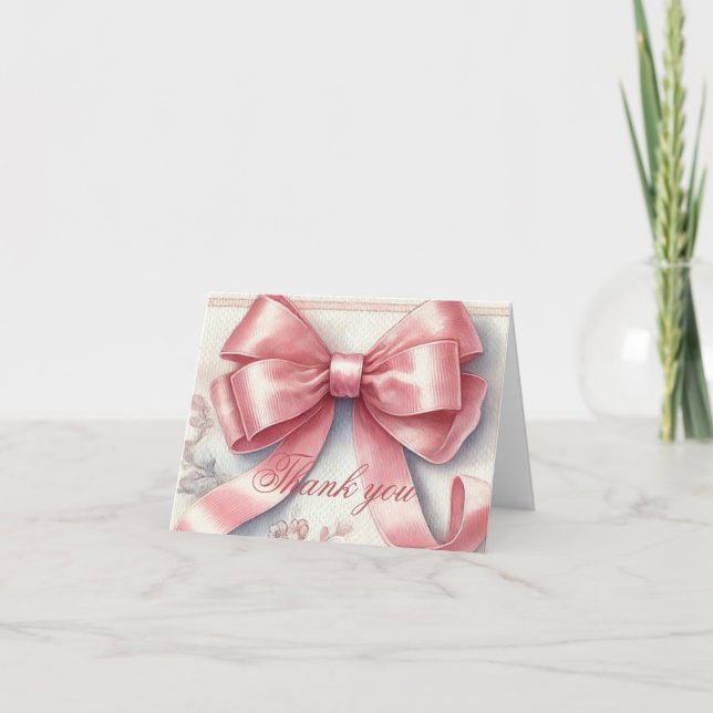 Elegant Pink Bow Coquette Baby Shower Vielen Dank Dankeskarte (Vorderseite)