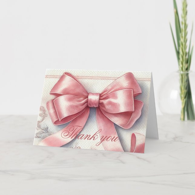 Elegant Pink Bow Coquette Baby Shower Vielen Dank Dankeskarte (Vorderseite)
