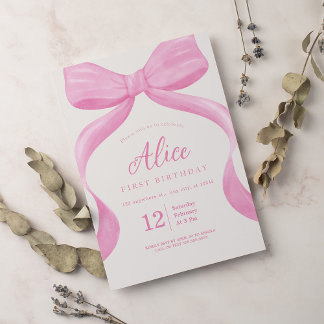 Elegant Pink Bow Coquette Erstgeburt Girl Einladung
