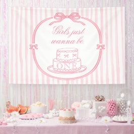 Elegant Pink Bow Coquette Girl 1st Birthday Banner