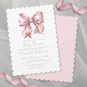 Elegant Pink Bow Coquette Girl Baby Shower Einladung