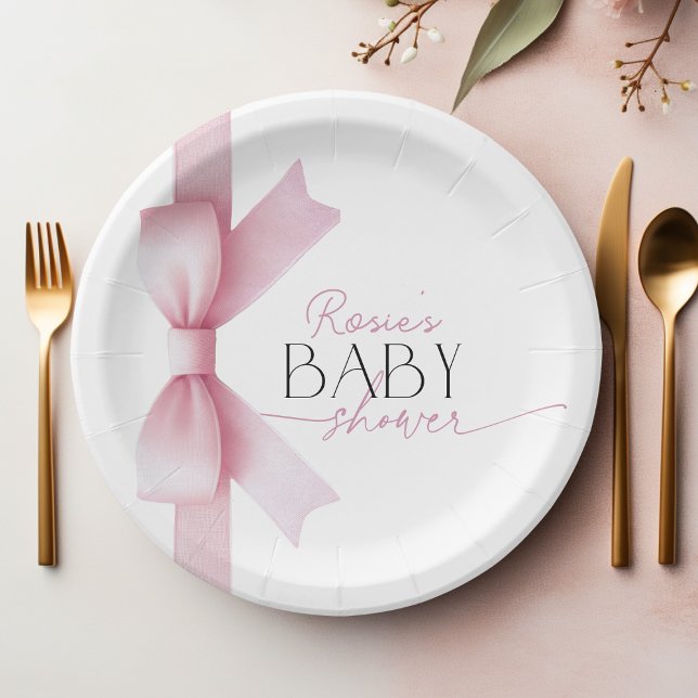 Elegant Pink Bow Coquette Girl Baby Shower Pappteller (Elegant Pink Bow Coquette Girl Baby Shower Paper Plates)