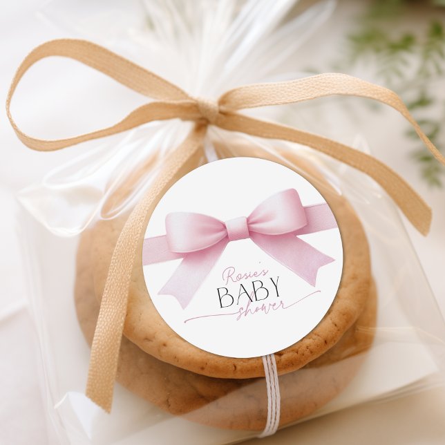 Elegant Pink Bow Coquette Girl Baby Shower Runder Aufkleber (Elegant Pink Bow Coquette Girl Baby Shower Classic Round Sticker)