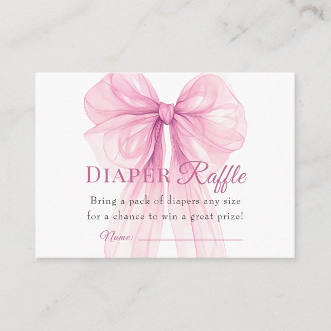 Elegant Pink Bow Diaper Raffle Tickets Begleitkarte (Vorderseite)