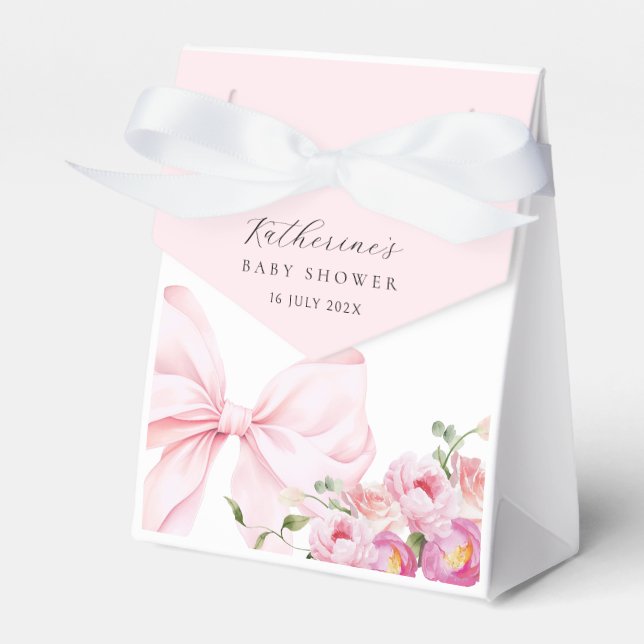  Elegant Pink Bow Floral Baby Shower Geschenkschachtel (Vorderseite)
