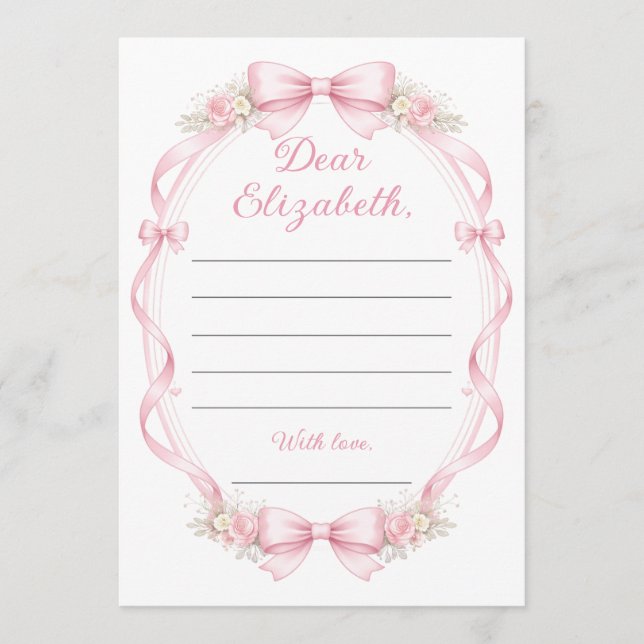 Elegant Pink Bow Floral Note to Birthday Girl Card Hinweiskarte (Vorderseite)