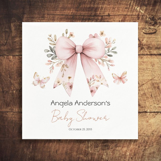 Elegant Pink Bow Girl Baby Shower Serviette (Von Creator hochgeladen)
