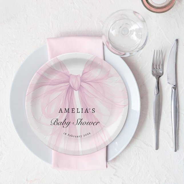 Elegant Pink Bow Girls Baby Shower Pappteller (Von Creator hochgeladen)