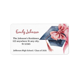 Elegant Pink Bow Graduation Adressaufkleber