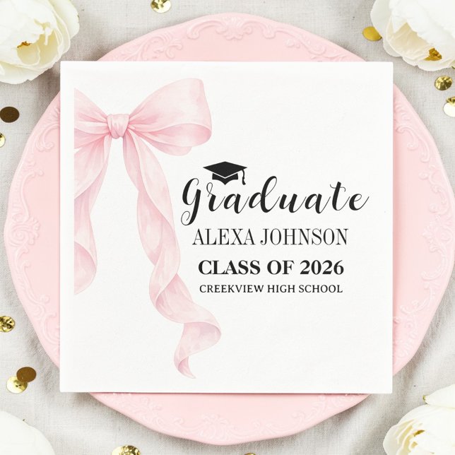 Elegant Pink Bow Graduation Cap Graduate Serviette (Von Creator hochgeladen)