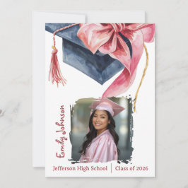 Elegant Pink Bow Graduation Party Invitation Einladung