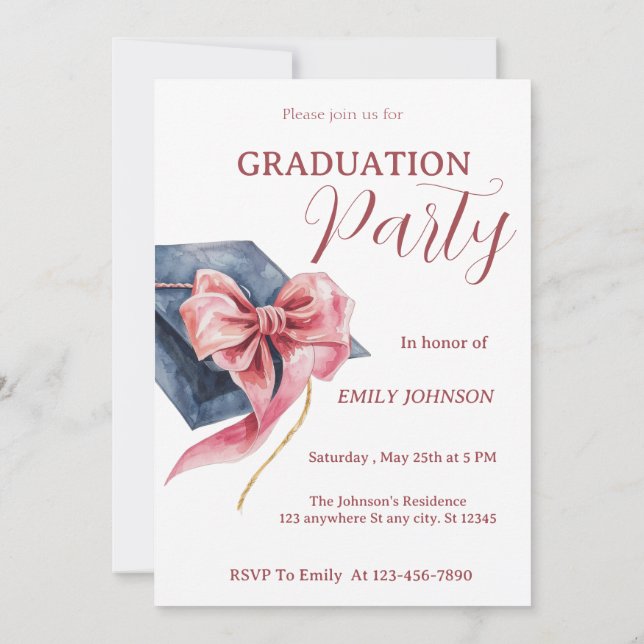 Elegant Pink Bow Graduation Party Invitation  Einladung (Rückseite)