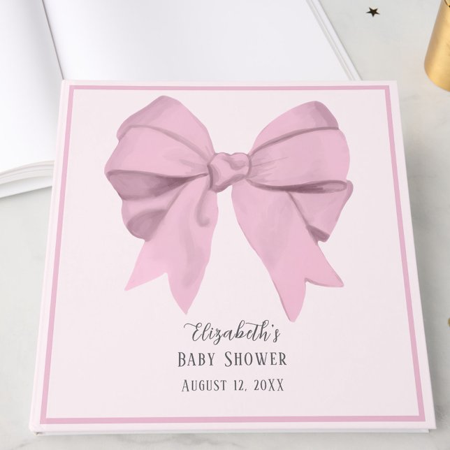 Elegant Pink Bow It's a Girl Baby Shower  Gästebuch (Von Creator hochgeladen)