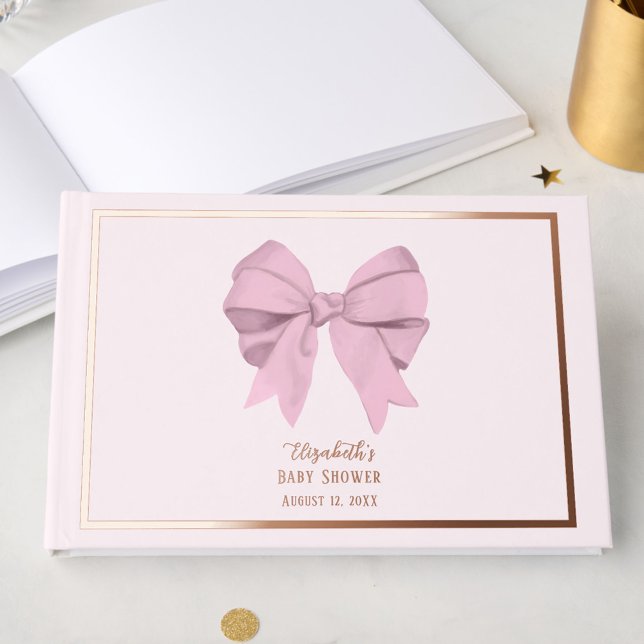 Elegant Pink Bow It's a Girl Baby Shower Rose Gold Gästebuch (Von Creator hochgeladen)