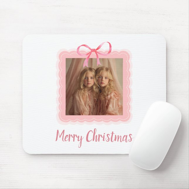 Elegant Pink Bow Merry Christmas Custom Mousepad (Mit Mouse)