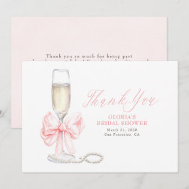 Elegant Pink Bow Prosecco Bridal Shower Thank You Dankeskarte