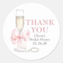 Elegant Pink Bow Prosecco Bridal Shower Thank You Runder Aufkleber