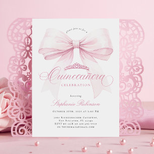 Elegant Pink Bow Quinceañera Einladung