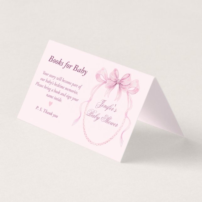 Elegant Pink Bow Theme Books for Baby Card (Vorderseite)