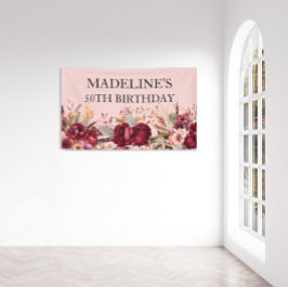 Elegant Pink Burgundy Floral 50. Geburtstag Banner