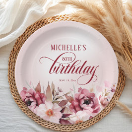 Elegant Pink Burgundy Floral 80. Geburtstag Pappteller
