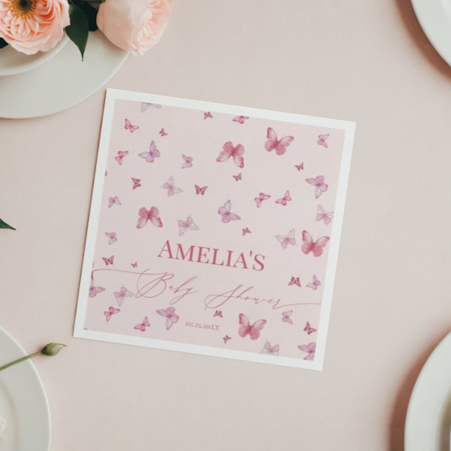 Elegant Pink Butterfly Baby Shower Napkins Serviette (Von Creator hochgeladen)