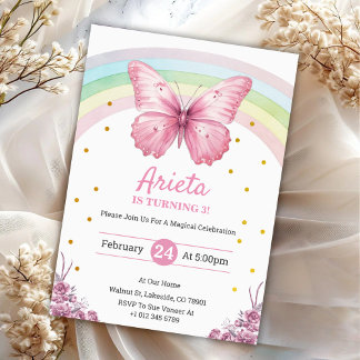 Elegant Pink butterfly birthday Invitation Einladung