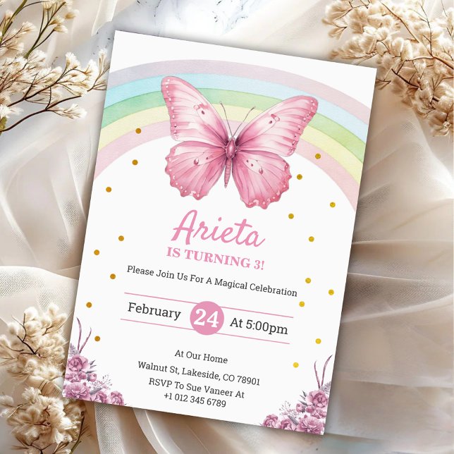 Elegant Pink butterfly birthday Invitation Einladung (Von Creator hochgeladen)