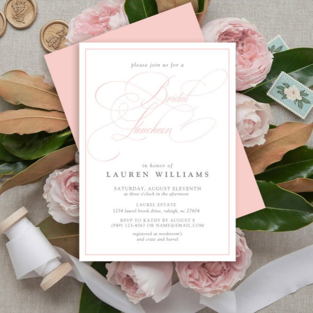 Elegant Pink Calligraphy Formal Bridal Luncheon Einladung (Von Creator hochgeladen)
