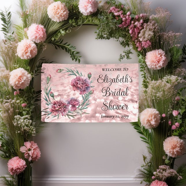 Elegant Pink Carnations Bridal Shower Banner (Elegant Pink and Mauve Carnations 60th Bridal Shower  3 ft x 5 ft Banner)