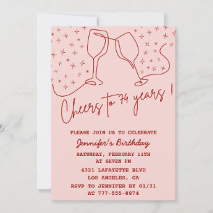 Elegant Pink Cheers Champagne 74. Geburtstag Invit Einladung