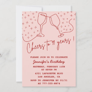 Elegant Pink Cheers Champagne 91. Geburtstag Einladung