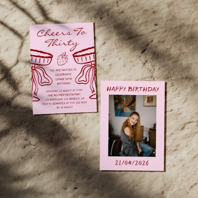 Elegant Pink Cheers to Thirty Cocktail 30 Birthday Einladung (Von Creator hochgeladen)