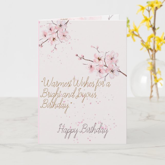 	Elegant Pink Cherry Blossom Floral Happy Birthday Karte (Gelbe Blume)