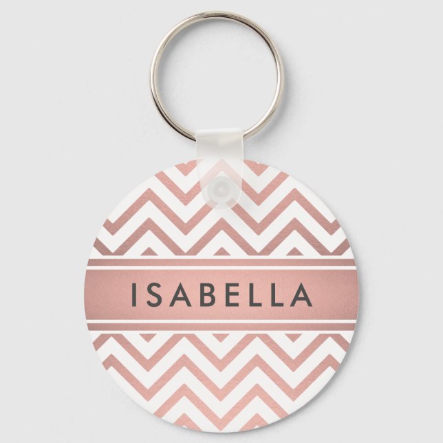 Elegant Pink Chevron Pattern Girly Faux Rose Gold Schlüsselanhänger (Vorderseite)