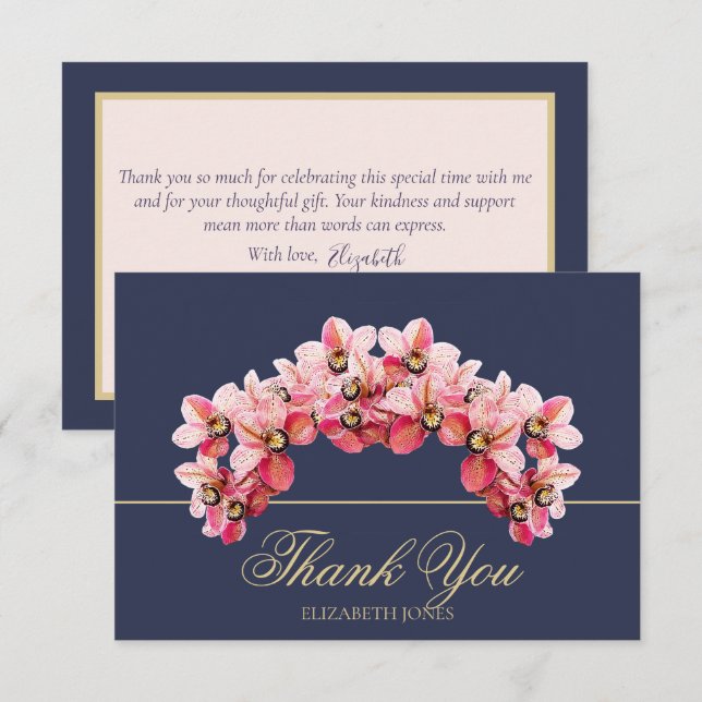 Elegant Pink Chic Orchid Bridal Shower Thank You Dankeskarte (Vorne/Hinten)