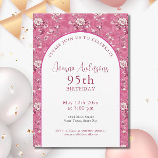 Elegant Pink Chinoiserie 95. Geburtstagsparty Einladung