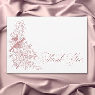 Elegant Pink Chinoiserie Nature Birds Babydusche Dankeskarte
