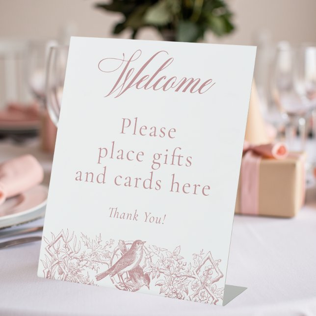 Elegant Pink Chinoiserie Nature Birds Babydusche Sockelschild (Elegant Pink Chinoiserie Nature Birds Baby Shower Pedestal Sign)