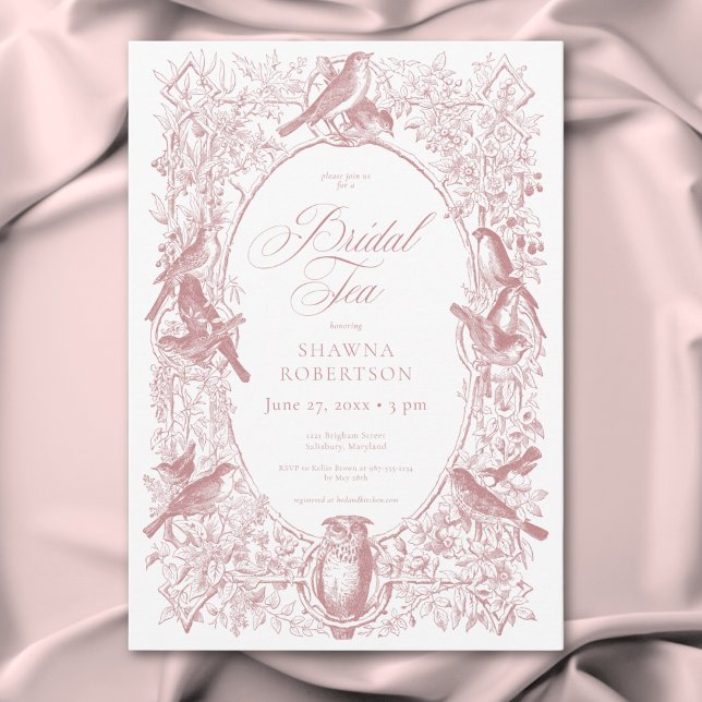Elegant Pink Chinoiserie Nature Birds Bridal Tea Einladung (Elegant Pink Chinoiserie Nature Birds Bridal Tea Invitation)