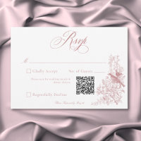 Elegant Pink Chinoiserie Nature & Birds Wedding QR