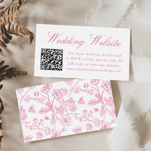 Elegant Pink Chinoiserie Wedding Website QR Code Begleitkarte (Von Creator hochgeladen)