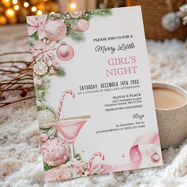 Elegant Pink Christmas Girls Night Invitation  Einladung (Von Creator hochgeladen)