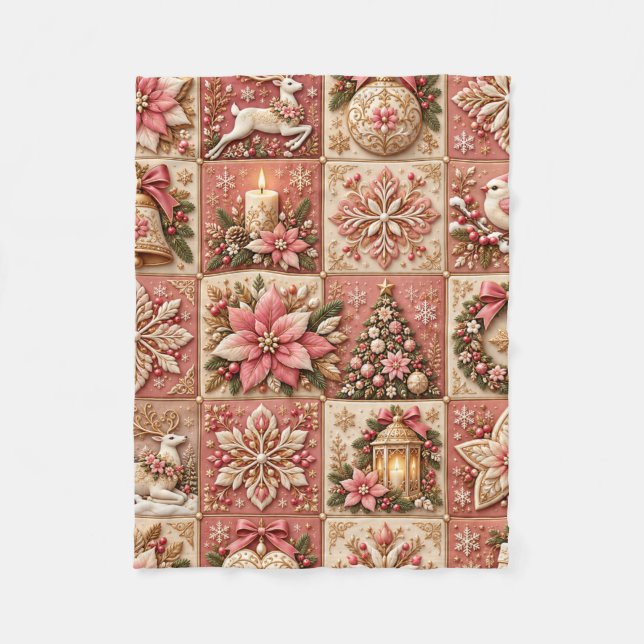 Elegant Pink Christmas Patchwork Blanket Fleecedecke (Vorderseite)