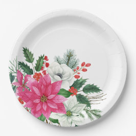 Elegant Pink Christmas Poinsettia Pappteller