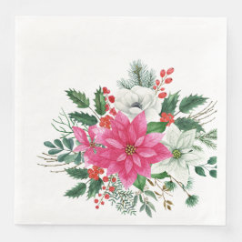 Elegant Pink Christmas Poinsettia Serviette