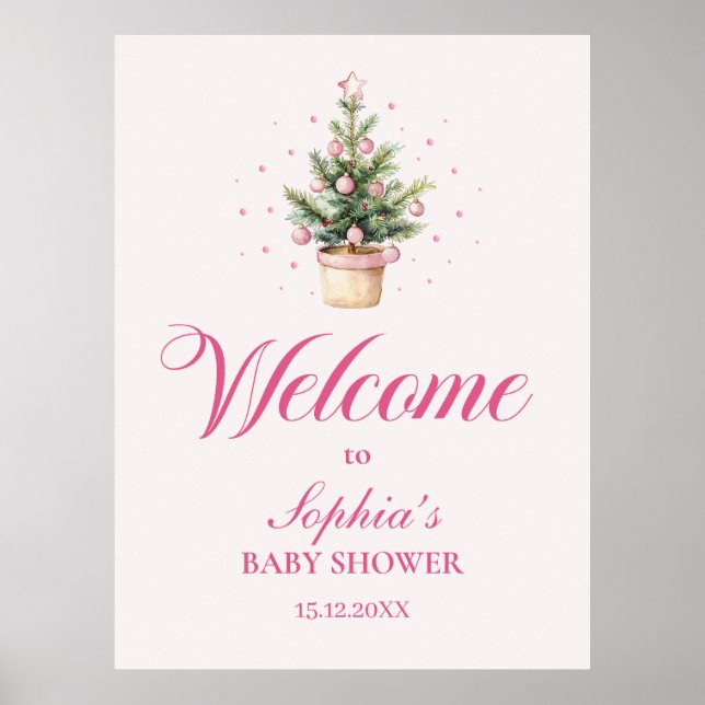 Elegant Pink Christmas Tree Baby Shower Welcome Poster (Vorne)