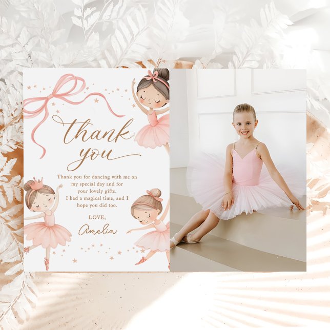 Elegant Pink Coquette Ballerina Birthday Photo Dankeskarte (Von Creator hochgeladen)