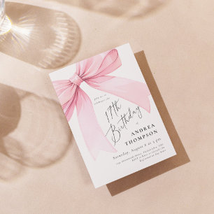 Elegant Pink Coquette Bow 17. BIrthday Girl Invi Einladung