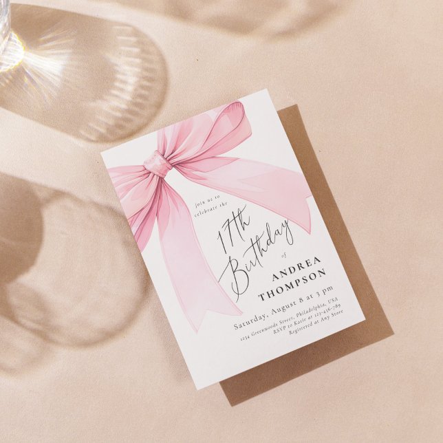 Elegant Pink Coquette Bow 17. BIrthday Girl Invi Einladung (Von Creator hochgeladen)